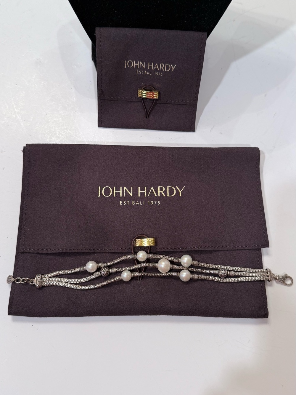 John Hardy Sterling Silver Classic Triple Row Bracelet with White Pearls